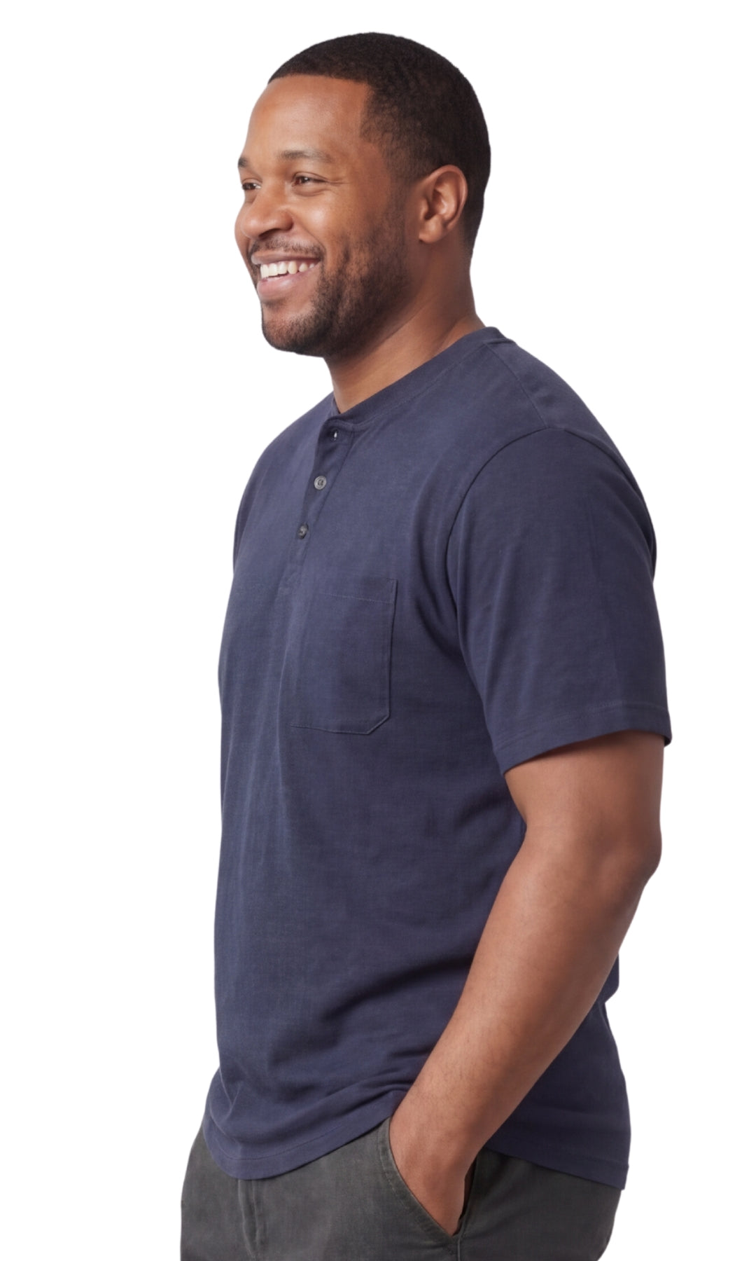 Men's Short Sleeve Henley Relaxed Fit Shirt with Pocket