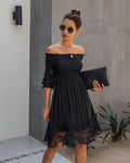 Spring Summer Top-Selling Product Women off-Shoulder Backless Solid Color Lace Dress