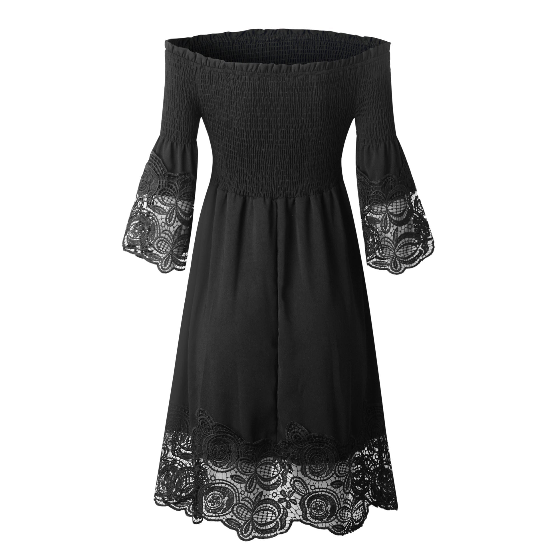 Spring Summer Top-Selling Product Women off-Shoulder Backless Solid Color Lace Dress