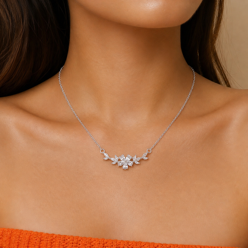Beautiful Silver Floral Rhinestone Necklace