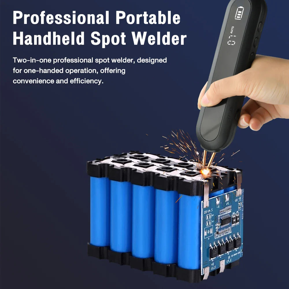 Handheld Portable Spot Welder Kit – 12 Power Levels, Built-In 2200mAh Battery, LED Work Light, Type-C Charging & Nickel Strips
