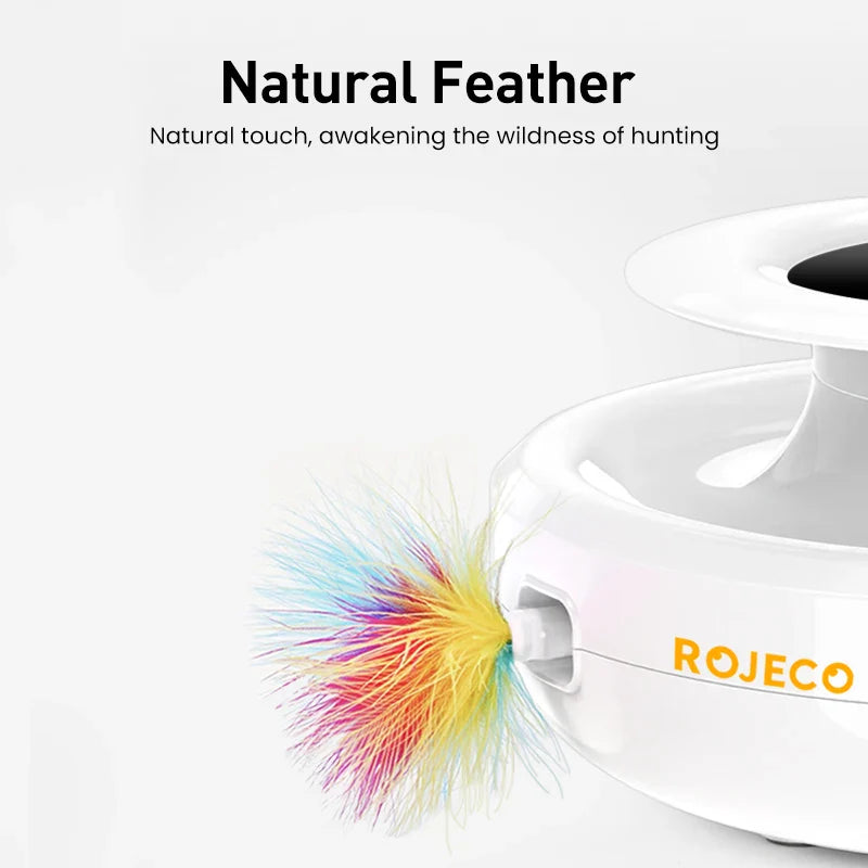 2-in-1 Automatic Interactive Cat Teaser Toy with 5 Modes - Feather Teasers & Fun Balls (Includes 3 Feathers, 2 Balls) - 7.8 x 7.8 x 3.8 in / 198 x 198 x 96 mm