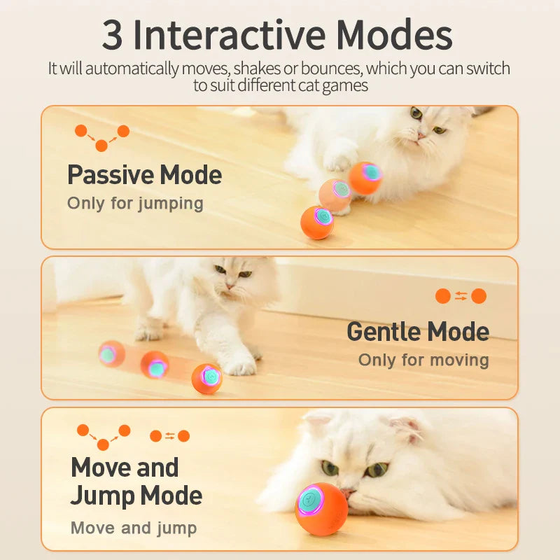 Interactive LED Rechargeable Cat Rolling Ball Toy - Automatic Self-Moving Bouncing Ball (42mm / 1.65 in)