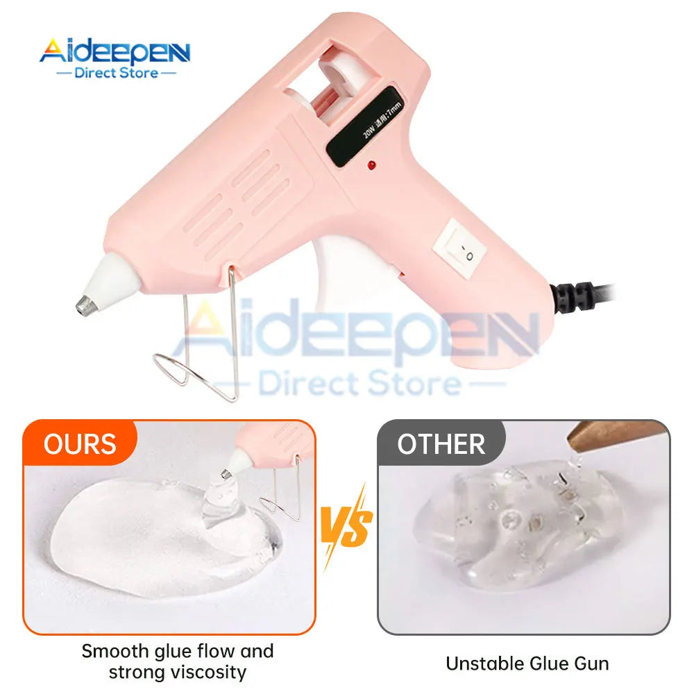 20W Mini Hot Glue Gun with 7mm x 150mm Glue Sticks – Low-Temp PTC Heater for DIY Crafts & Home Repair